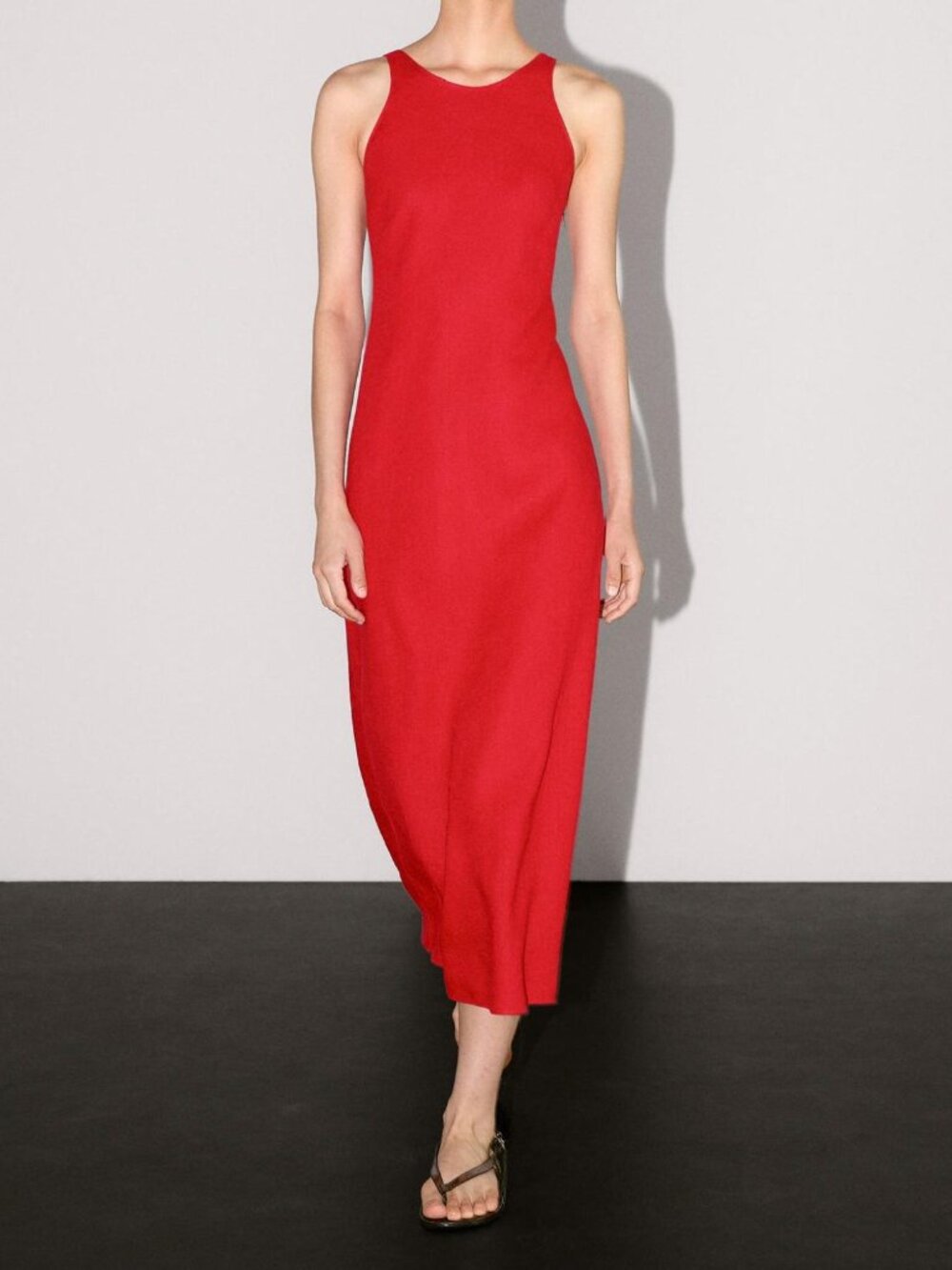 NWT Massimo Dutti Red Linen Midi Dress Size 2 Sleeveless Minimalist Quiet Luxury
